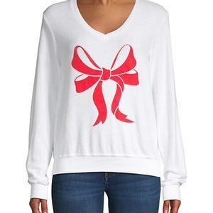 Wildfox White Red Bow Front Printed Sweater